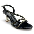 6660  Studded Strappy Flared Heel Sandals