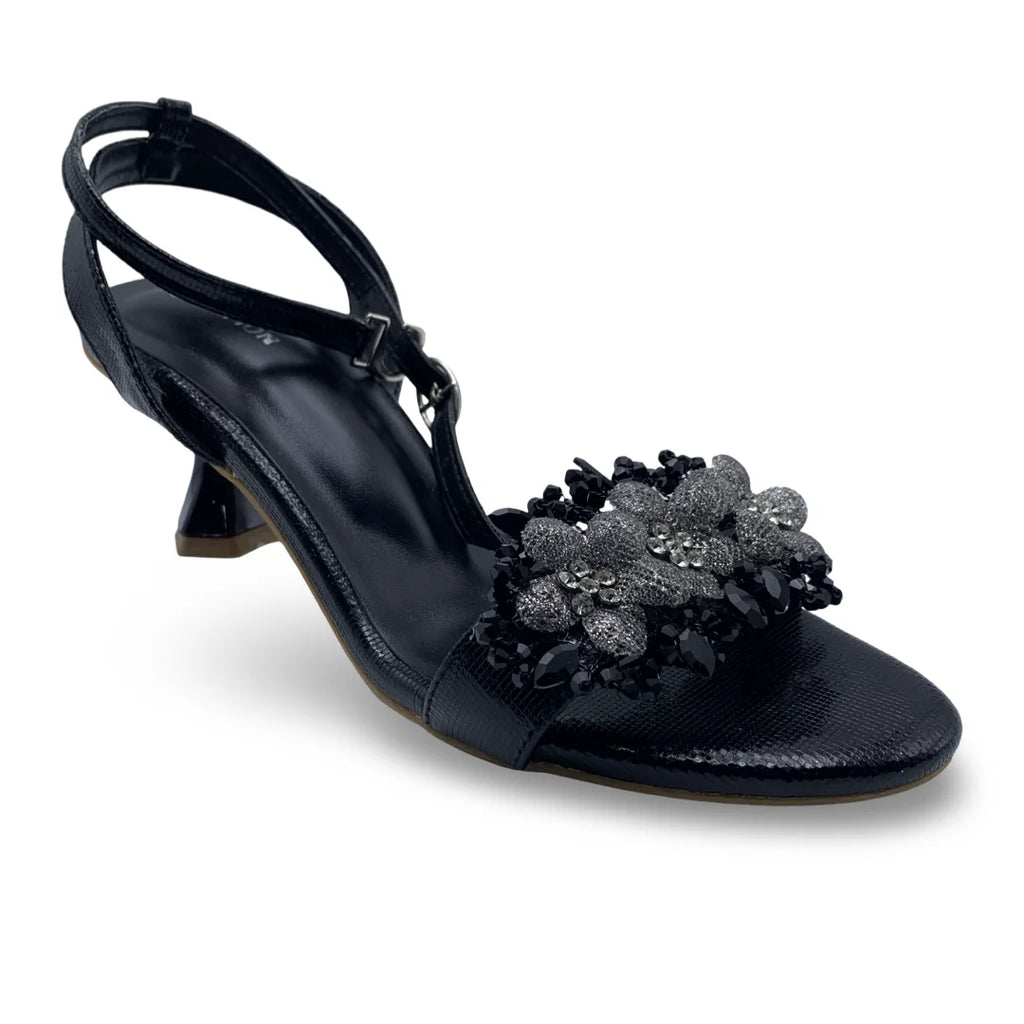 6647  Midnight Flora Spool Heel Sandals