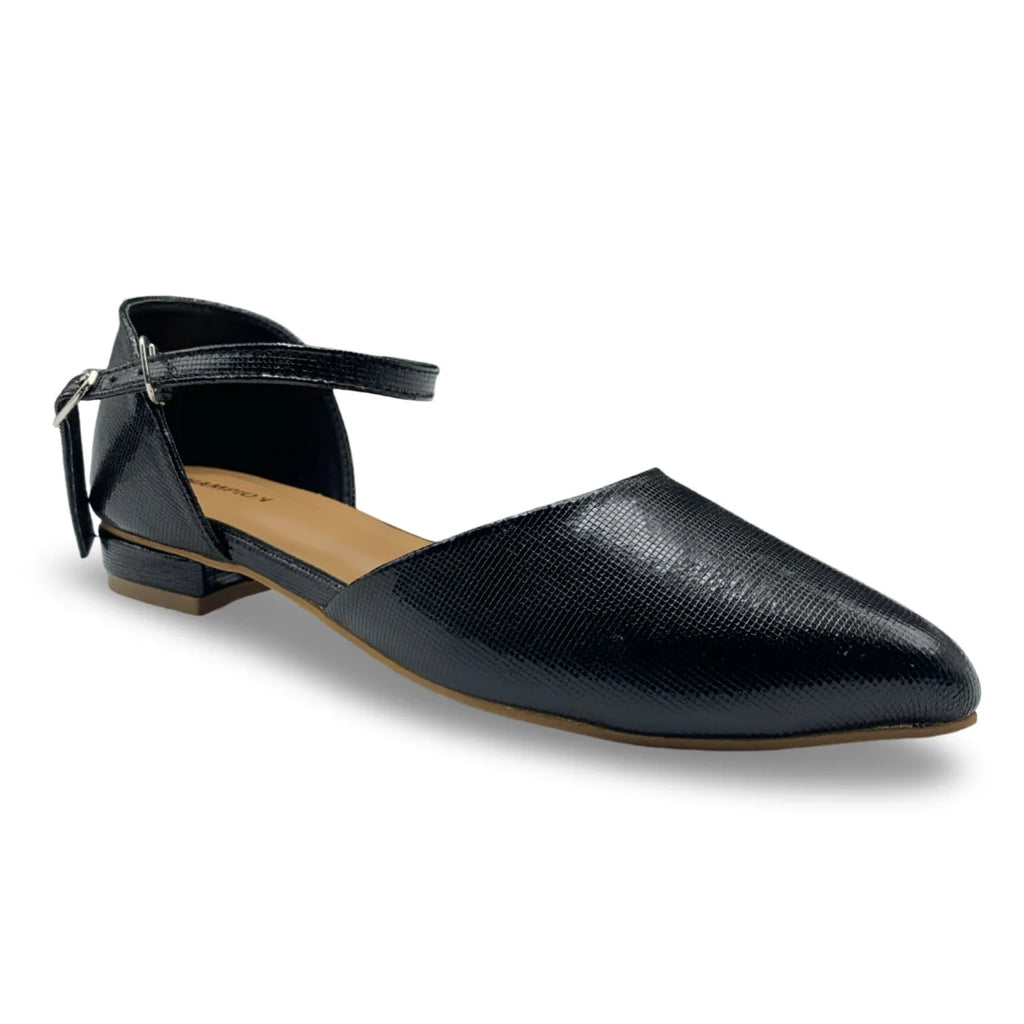 7584  Textured D’Orsay Ankle Strap Flats