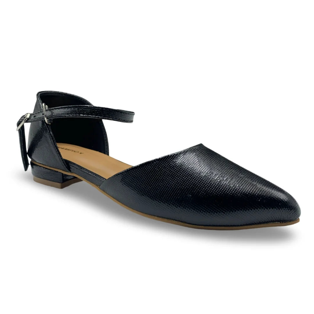 7584  Textured D’Orsay Ankle Strap Flats