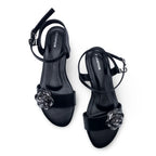 6649  Noir Bloom Low-Heel Sandals