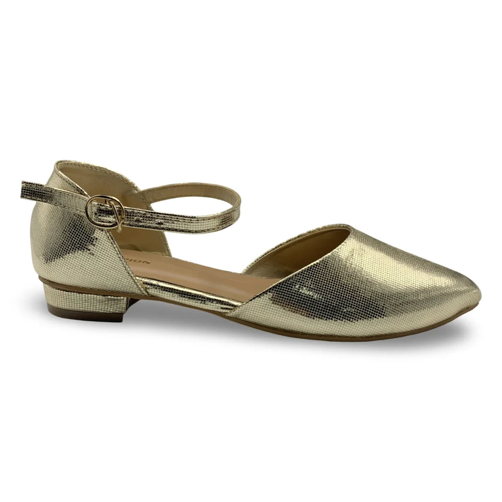 7584  Textured D’Orsay Ankle Strap Flats