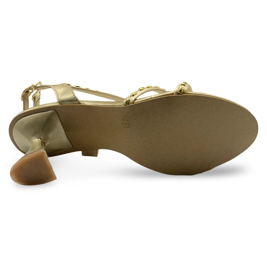 6660  Studded Strappy Flared Heel Sandals