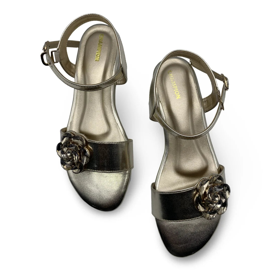 6649  Noir Bloom Low-Heel Sandals