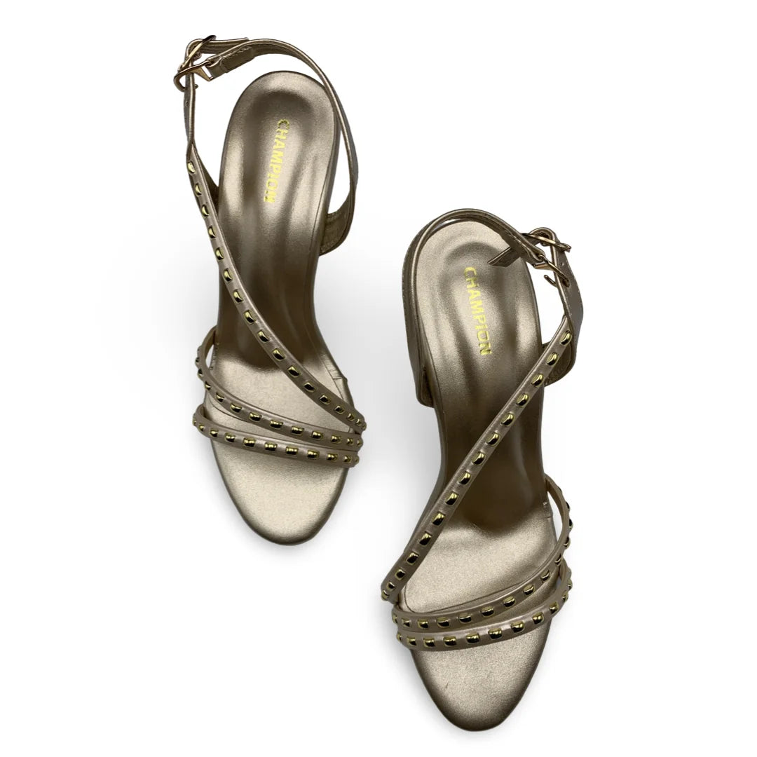 6660  Studded Strappy Flared Heel Sandals