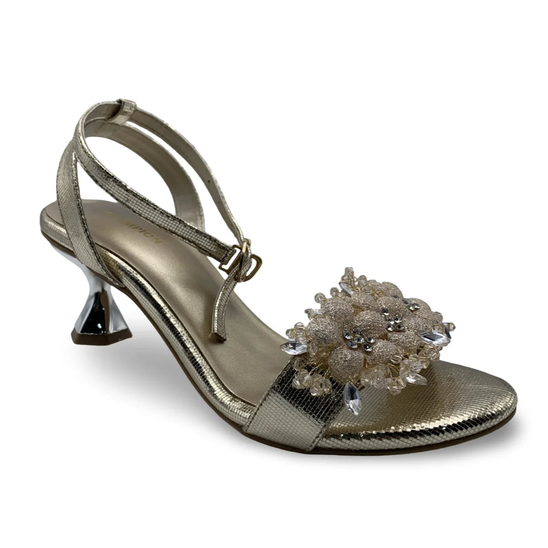 6647  Midnight Flora Spool Heel Sandals