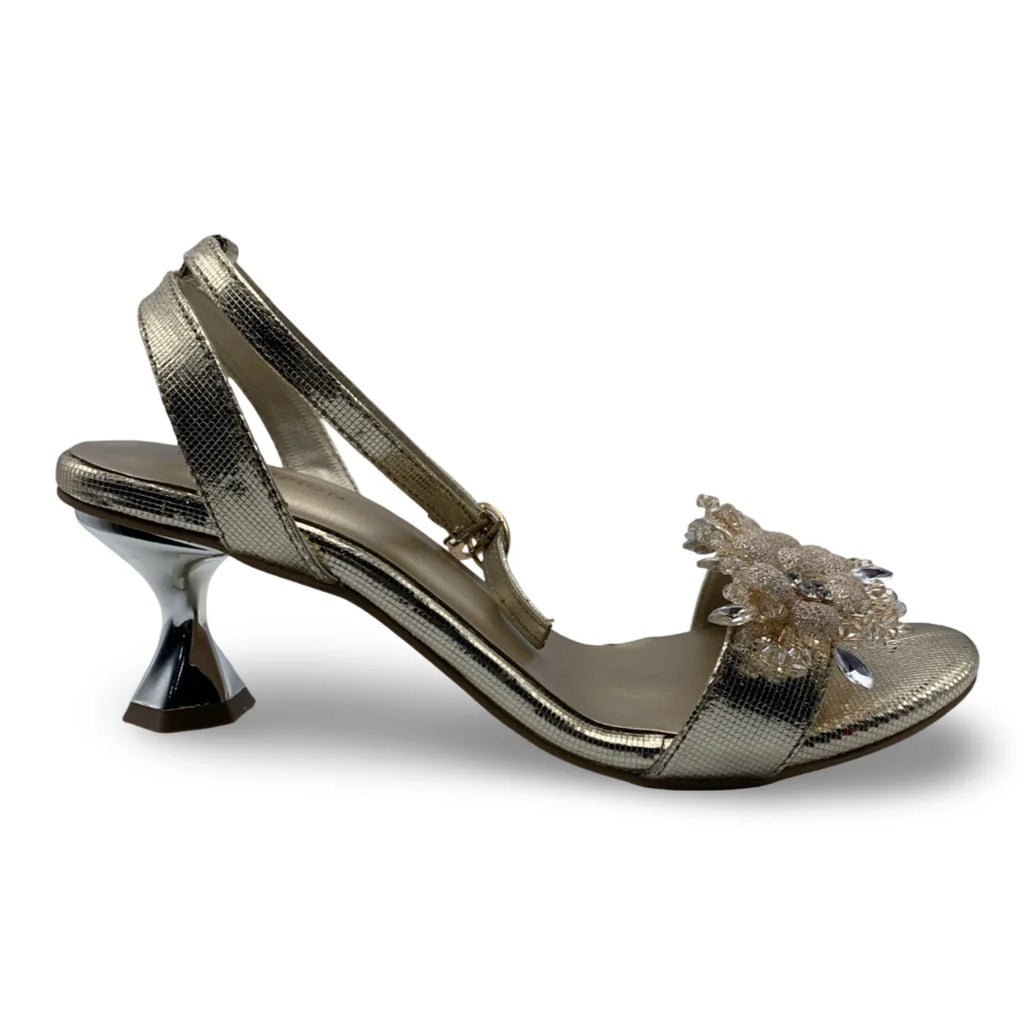 6647  Midnight Flora Spool Heel Sandals