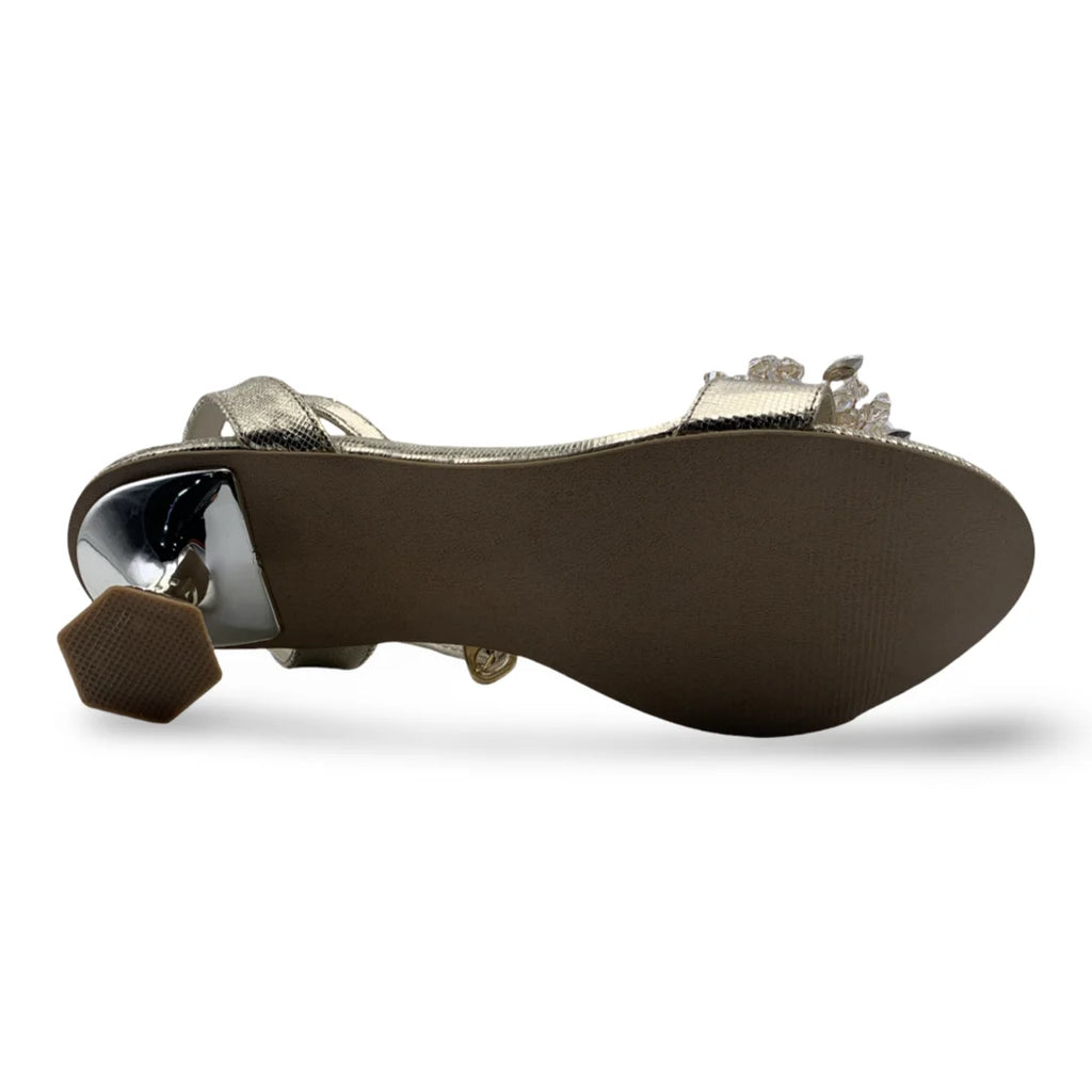 6647  Midnight Flora Spool Heel Sandals