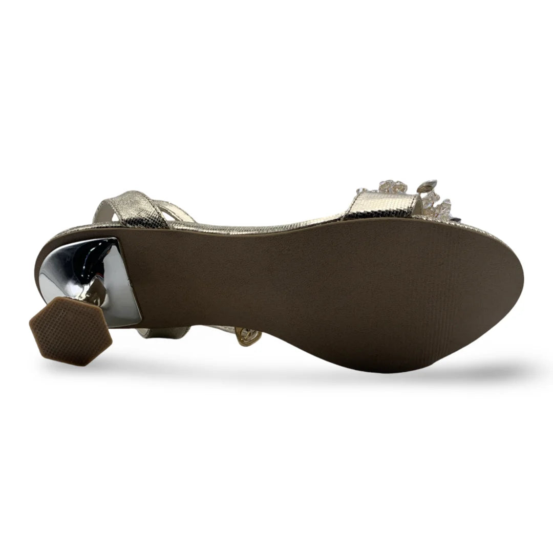 6647  Midnight Flora Spool Heel Sandals