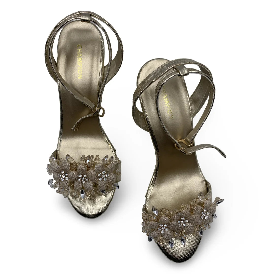 6647  Midnight Flora Spool Heel Sandals