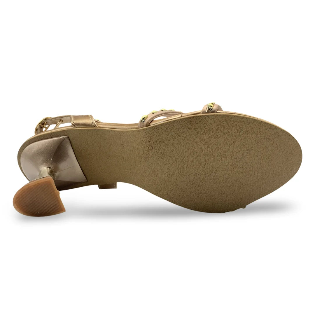 6660  Studded Strappy Flared Heel Sandals
