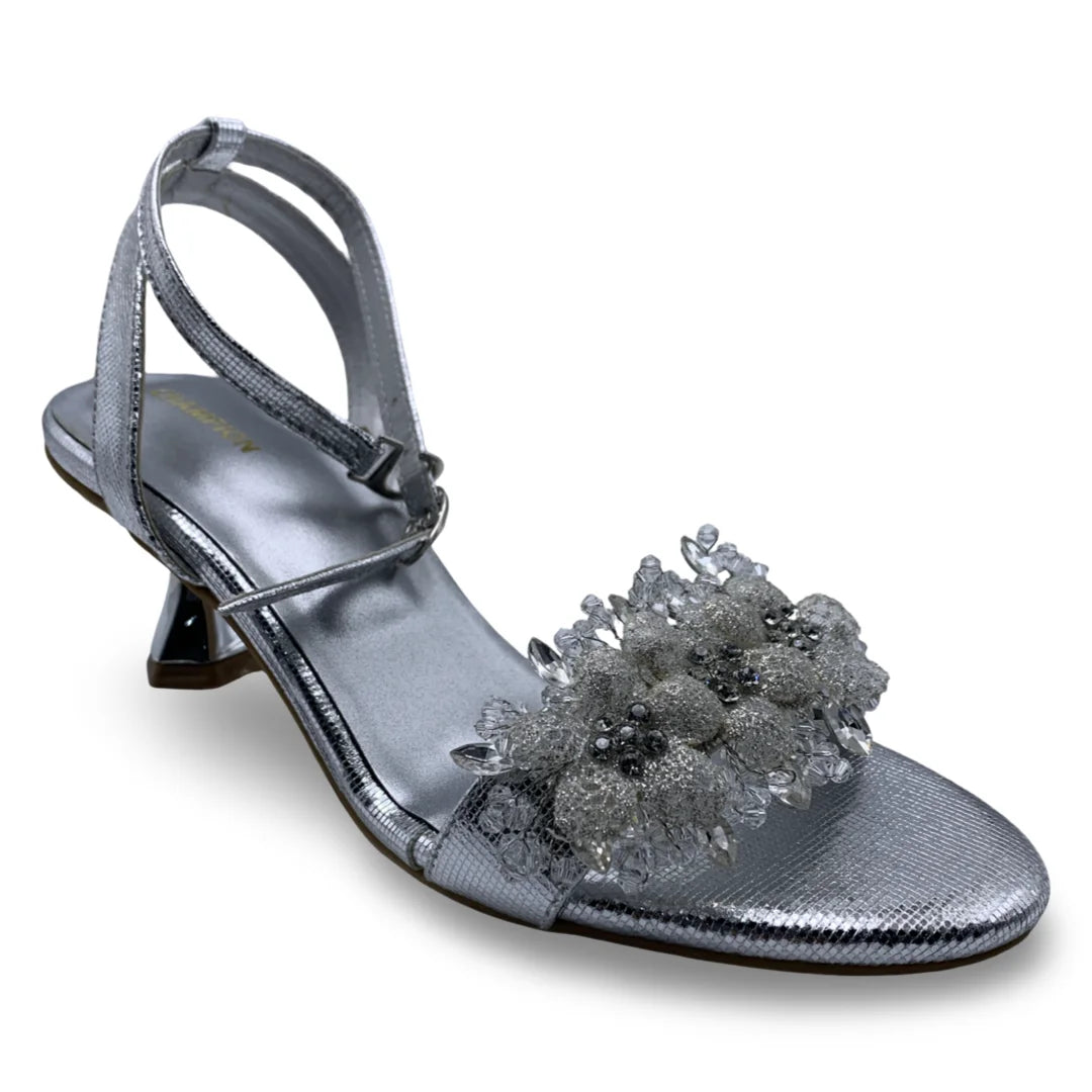 6647  Midnight Flora Spool Heel Sandals