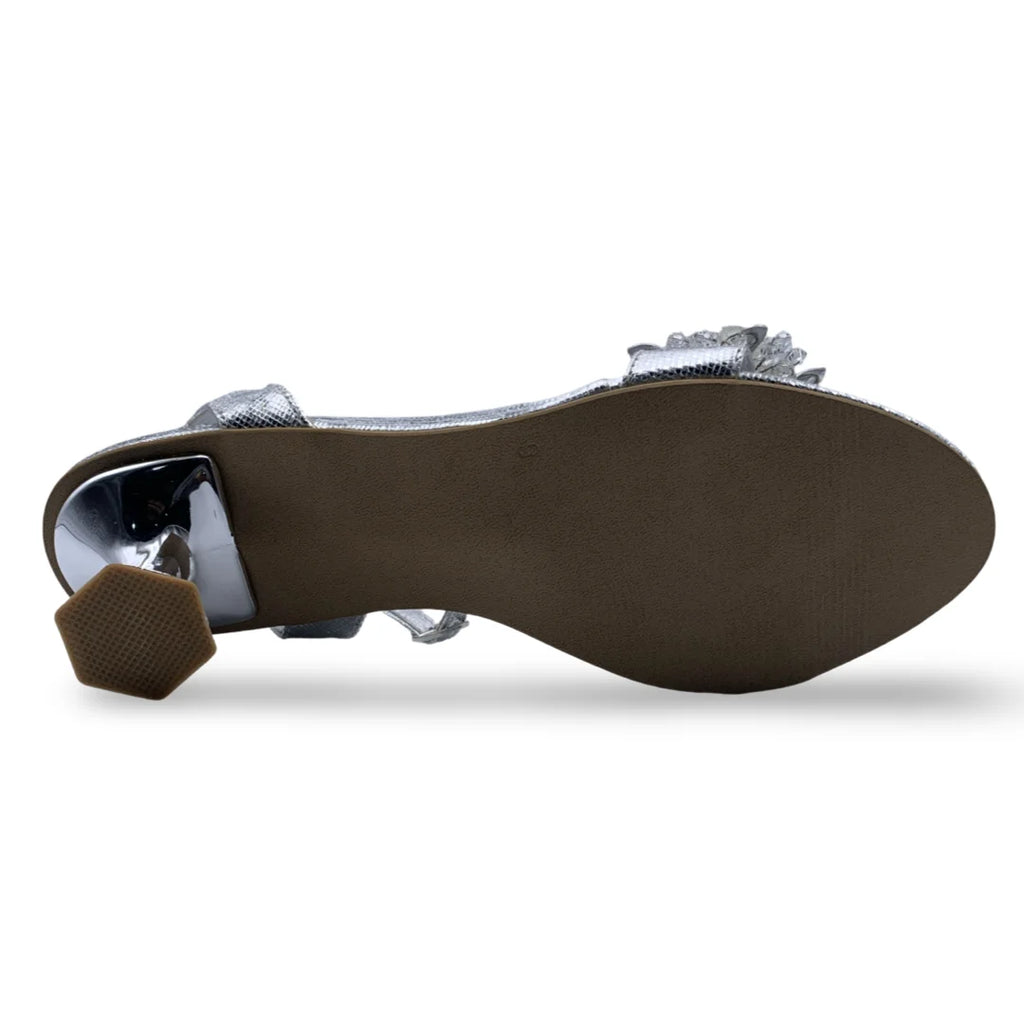 6647  Midnight Flora Spool Heel Sandals