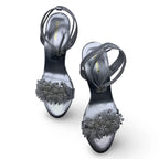 6647  Midnight Flora Spool Heel Sandals