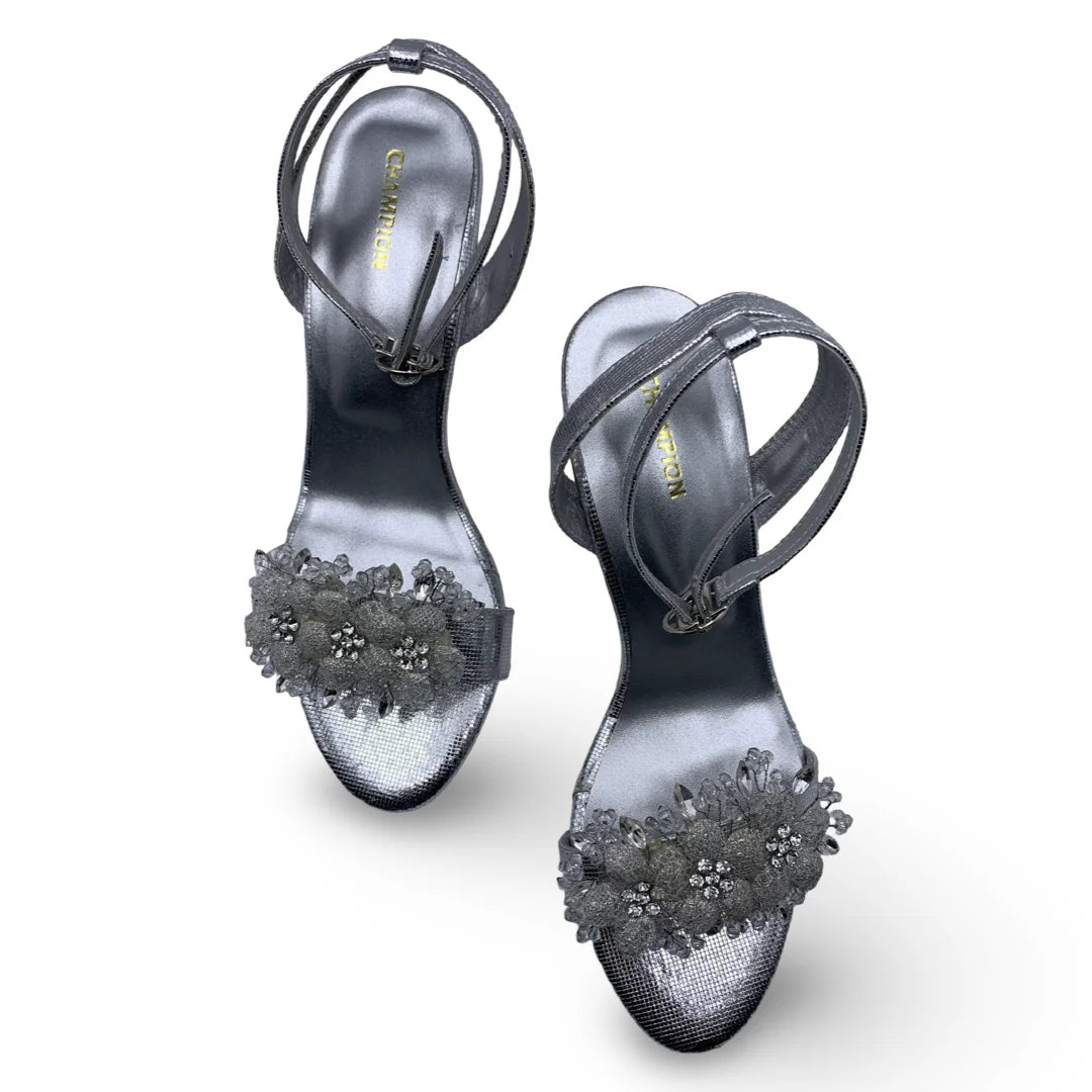6647  Midnight Flora Spool Heel Sandals